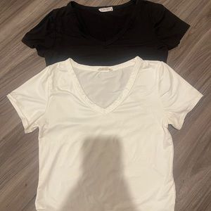 WHITE & BLACK CROP TOP V NECK SHIRTS SOLD TOGETHER